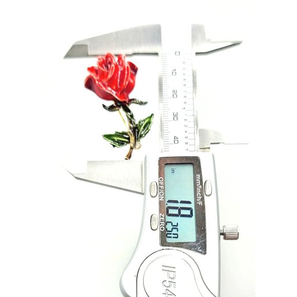 HAR Red Rose Enamel Brooch Signed - Picture 6 of 6